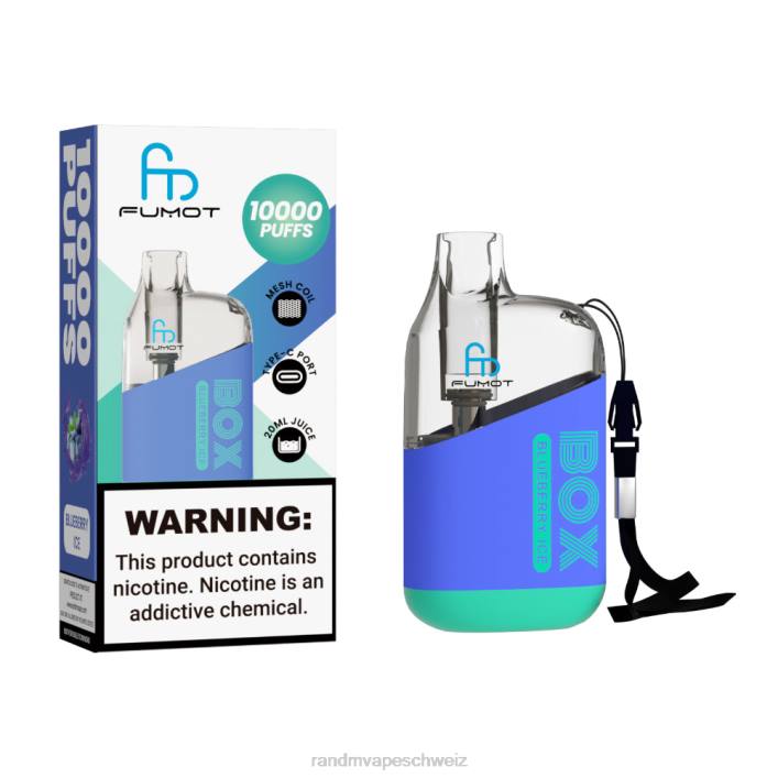 RandM Vape Schweiz | Fumot Original RandM Tornado Box 00P291 10000 Airflow Control Vape-Gerät 1St Blaubeereis